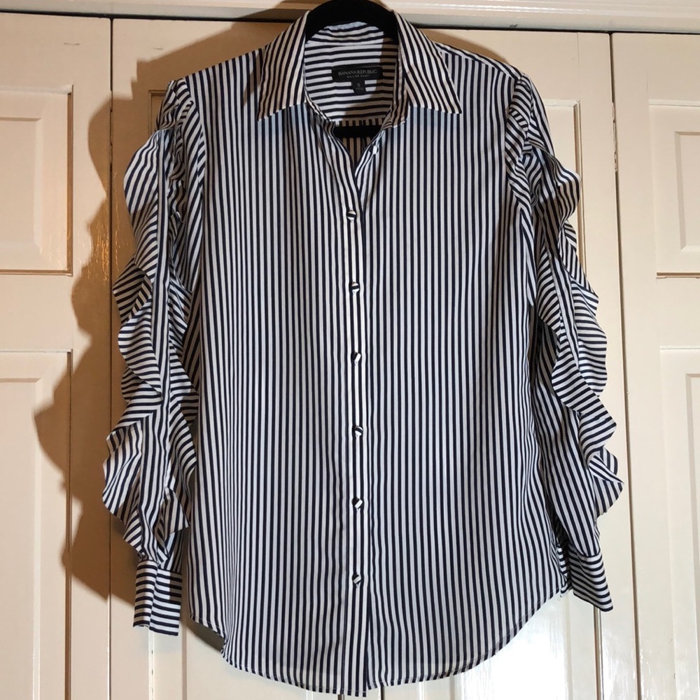 Banana Republic Dillon Shirt Striped Ruffle Sleeve SZ S R1